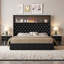 Structure de lit double capitonnée en velours avec port USB et veilleuse, tête de lit à oreilles 52 po, noir-1319565606-1319692254