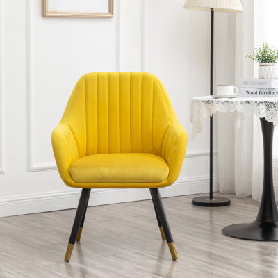 Chaise en velours jaune - Rembourrage très épais de style contemporain pour un confort profond - Revêtement doux et doux avec pieds en bois de hêtre massif avec l 25,5 po x P 22,5 po x H 25 po