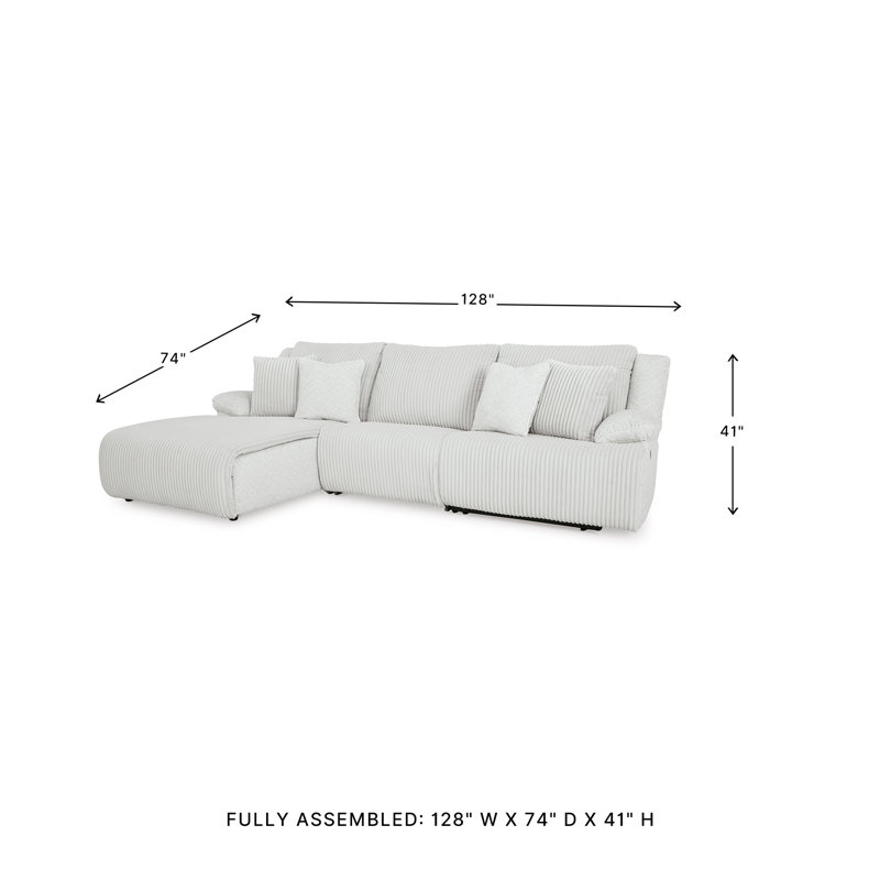 Matherly 3-Piece Sectional Sofa Chaise, Left Hand Facing, White Polyester