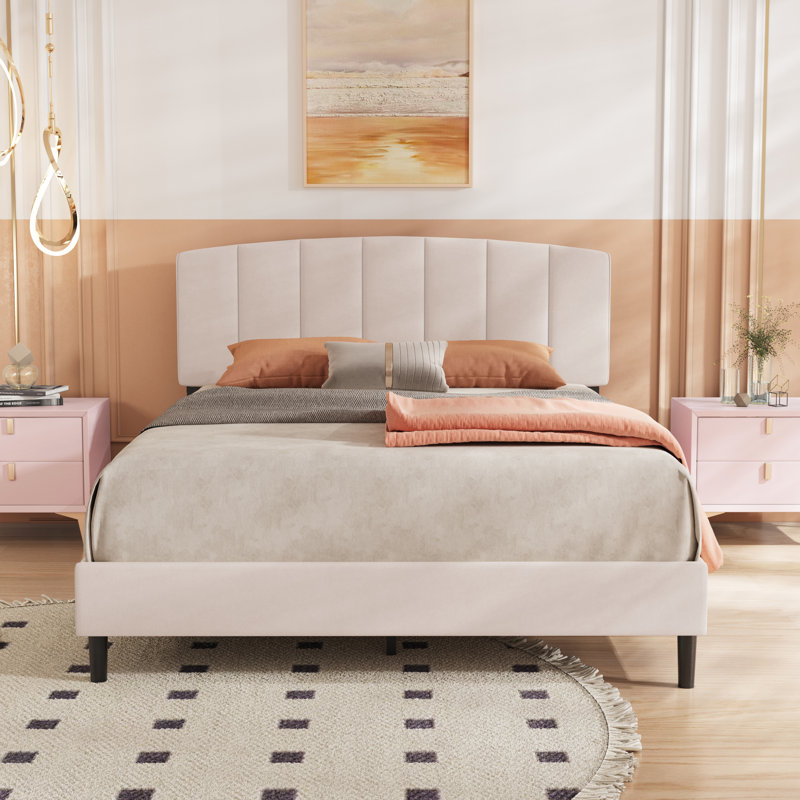 Jaiel Upholstered Platform Bed, Queen, Beige