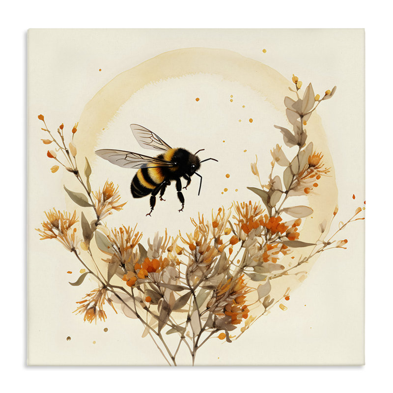 "Bee Florals View", art mural par Petal Prints Design, H 17 po x l 17 po