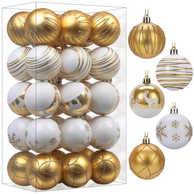 Ornements de boules de Noël 30ct 2,36 pouces, or et blanc, 60mm