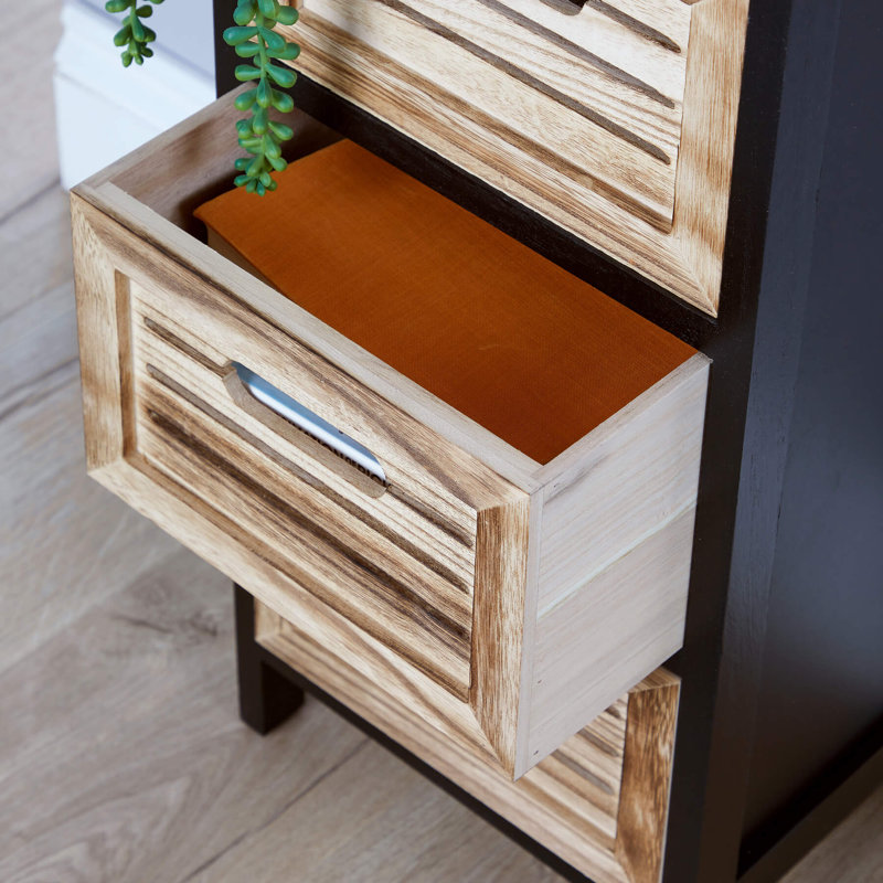 Ribal Fully Assembled 3 Drawer Chest Storage Unit - Black and Oak