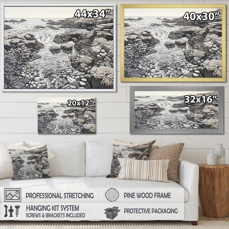 «Gray Abstract Landscape I», reproduction, H 16 po x l 32 po x P 1 po, Cadre simple noir