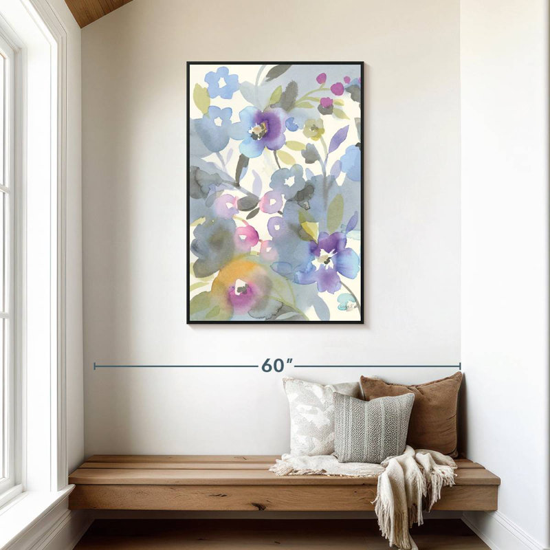 Floral Jewel Garden II, Cadre flottant noir, 29 po x 43 po