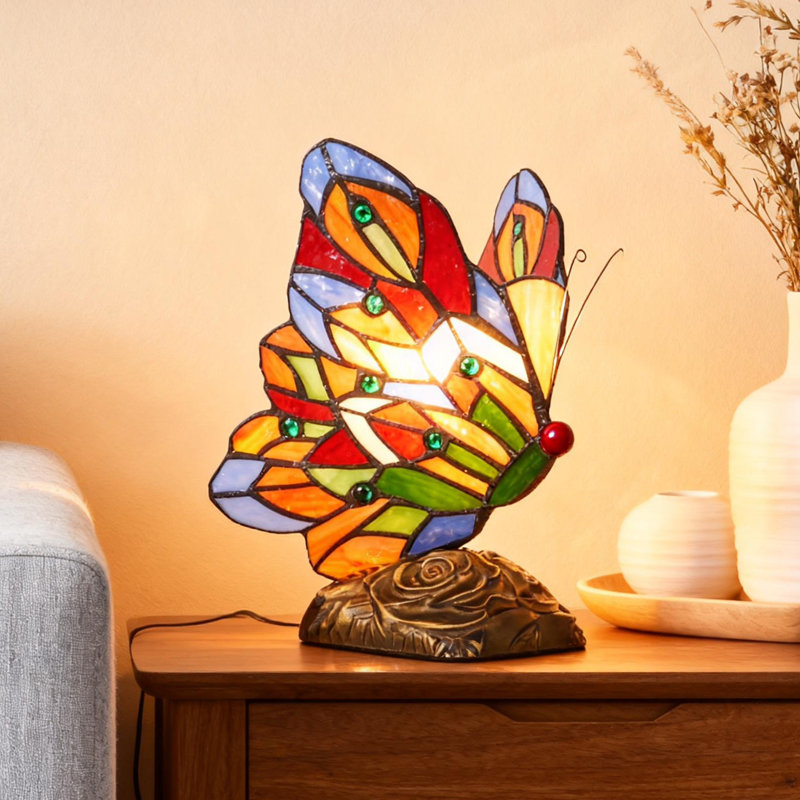 Tiffany Style Butterfly Lamp - Stained Glass Resin Novelty Lamp, 9" H x 4" W x 4" D