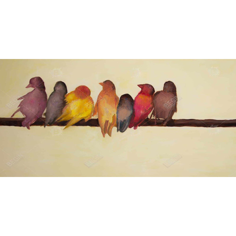 Famille d'oiseaux - reproduction matte encadrée jaune pour le décor de la chambre à coucher, H 48 po x l 24 po, Brun