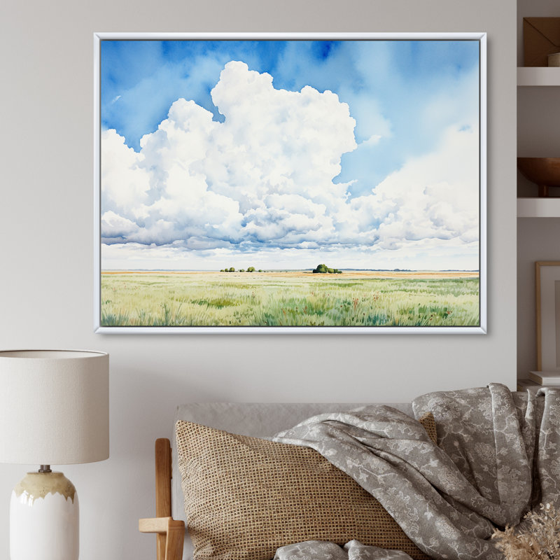" White Clouds Scenery Minimalism III ", White Floater Framed, 16" H x 32" W x 1" D