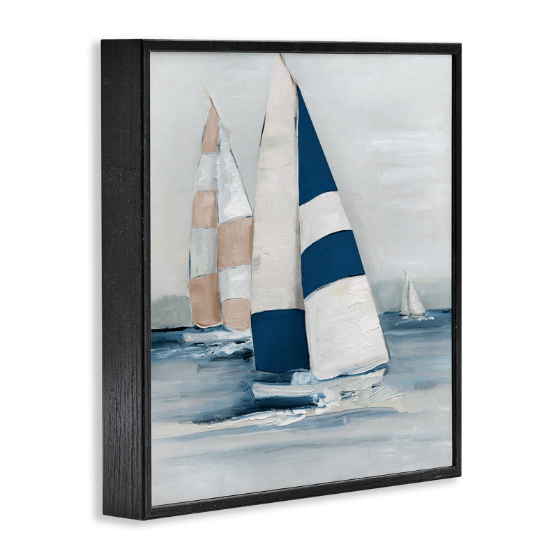 Voilier rayé, estampe numérique, conception de Sally Swatland, Giclée encadrée noir minuit, H 12 po x l 12 po