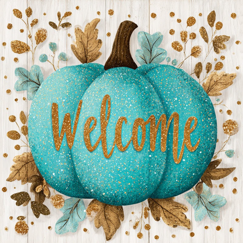 «Blue Pumpkin Welcome», art mural sur toile tendue, H 20 po x l 20 po
