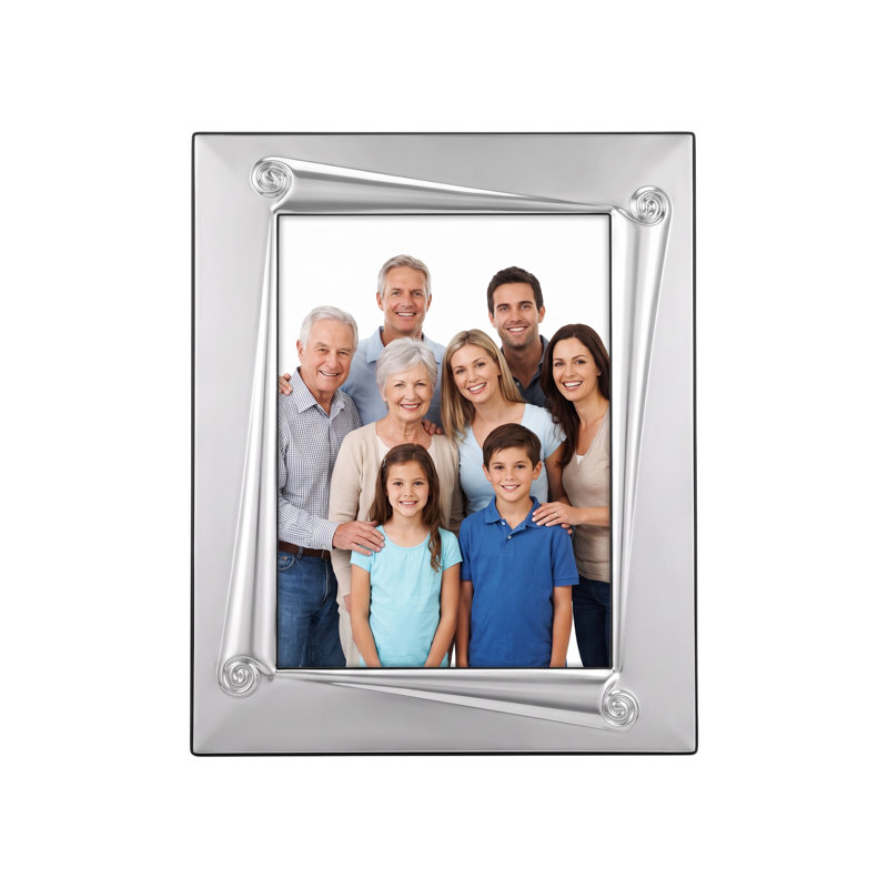 Cadre photo biseauté en alliage d'aluminium, présentoir photo de table moderne avec accents argentés en volutes