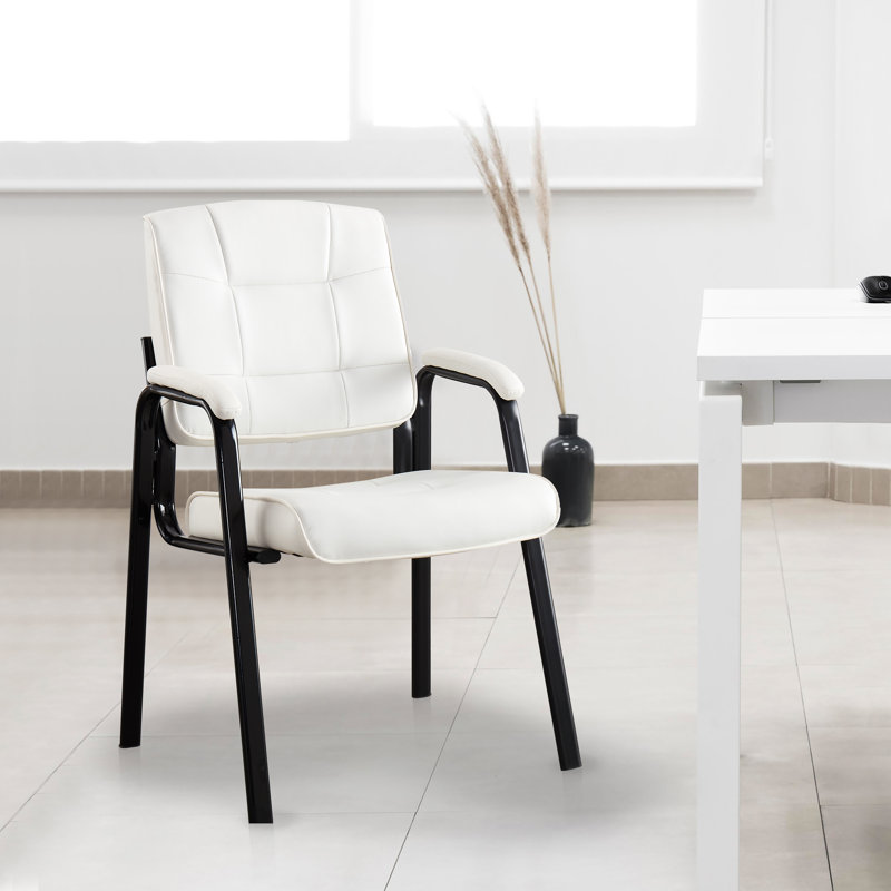 Office Guest Chair ,Faux Leather Seat Waiting Room Chair with Metal Frame, Reception Chair for Lobby, White