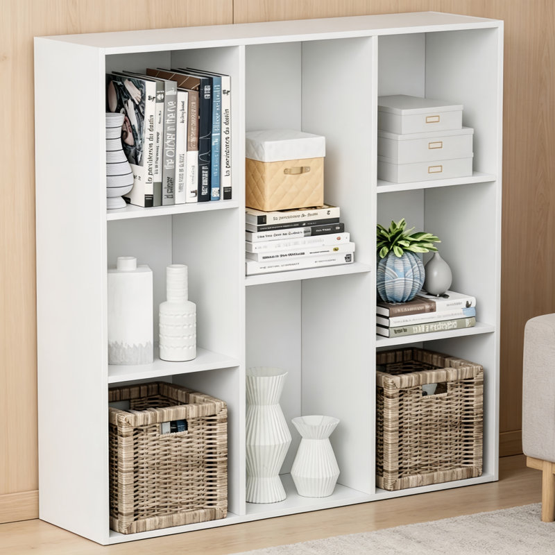 8-Cube Bookcases, Closed Back Bookshelf Storage Unit, Style Cabinet for Living Room Bedroom Office, White