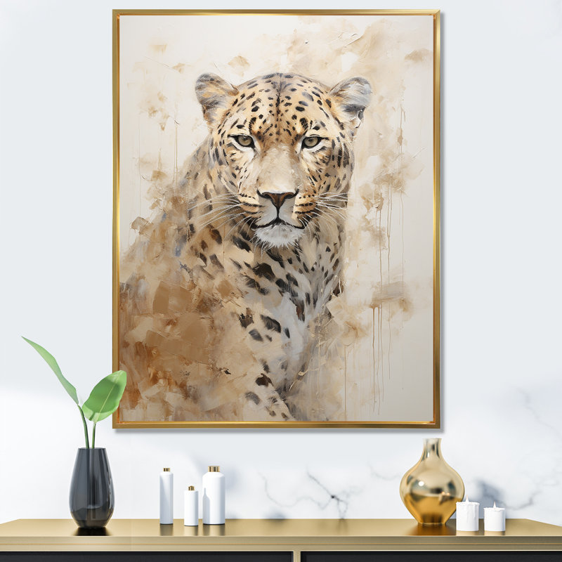 Cheetah S Stare Dominance II - imprimé, Cadre flottant doré, H 44 po x l 34 po x P 1,5 po