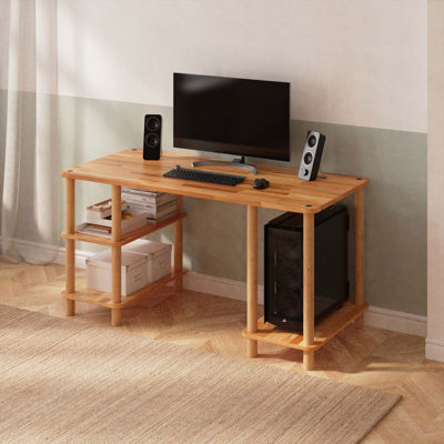 Porter Solid Beech Wood Desk, Minimalist Computer Desk for Home Office