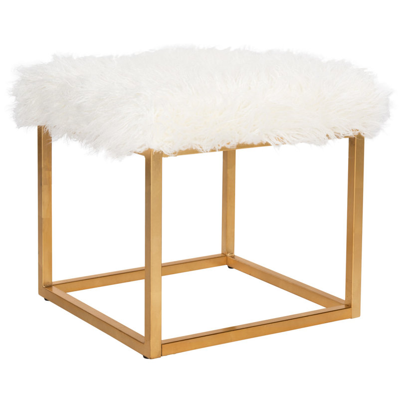 Shepherd Upholstered Ottoman, White Faux Fur