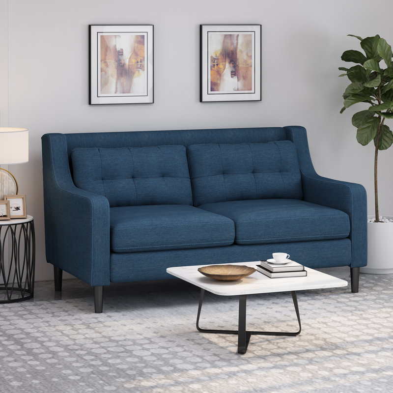 Causeuse à accoudoirs carrés 58 po, Tissu bleu marine