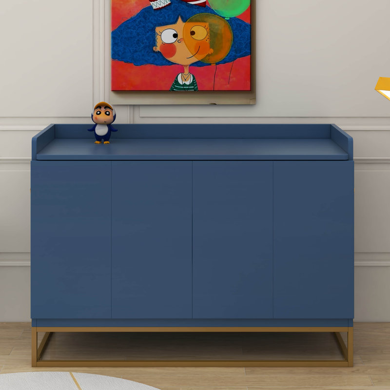 Grand lit escamotable avec pieds en fer, Bleu