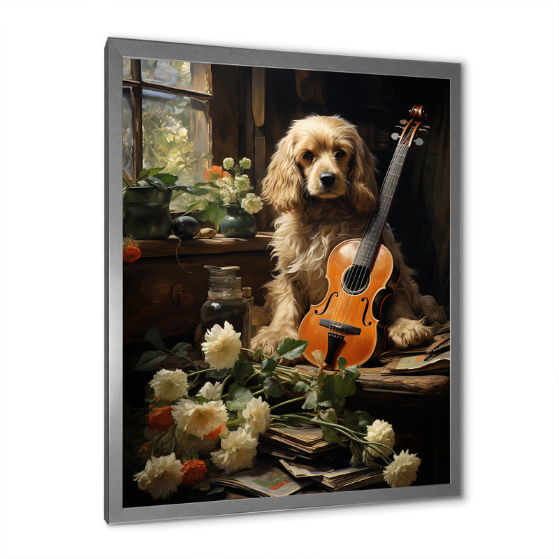 Cocker Spaniel Serenade sur toile, H 32 po x l 16 po x P 1 po, Cadre simple argenté
