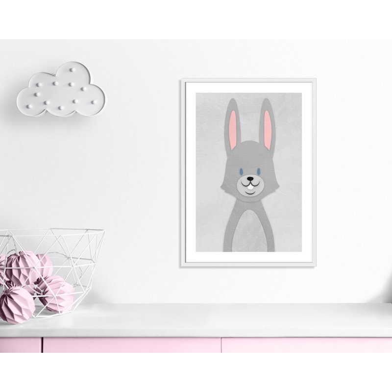 Cheery Bunny Art, 34.5" H x 24.5" W x 1.18" D, White Box Framed