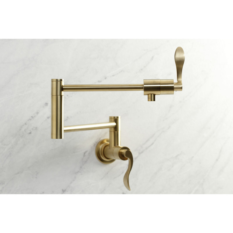 Kingston Brass NuWave Two-Handle 1-Hole Wall Mount Pot Filler Faucet, Brushed Brass