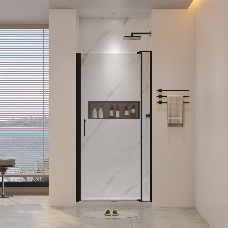 32-36"W X 72"H Left And Right Opening Universal Pivot Shower Door, Open Outside, With 1/4" And 5/16" Tempered Glass And Matted Black Finish
