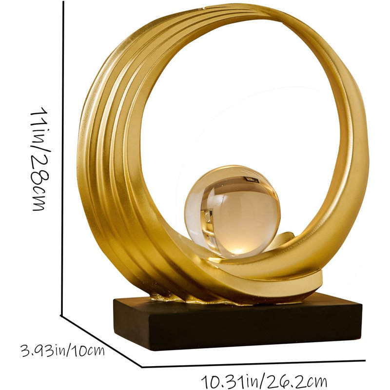 Modern Abstract Golden Circle Crystal Ball Sculpture