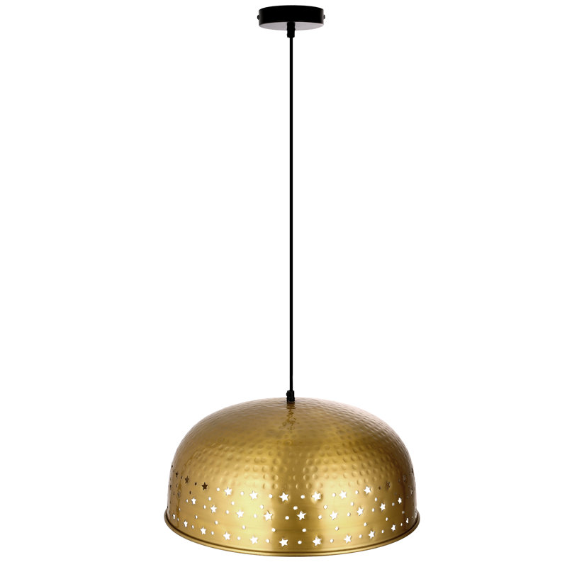 17.75"W Shylie 1-Light Large Metallic Dome Pendant with Star-shaped Cutouts, Gold