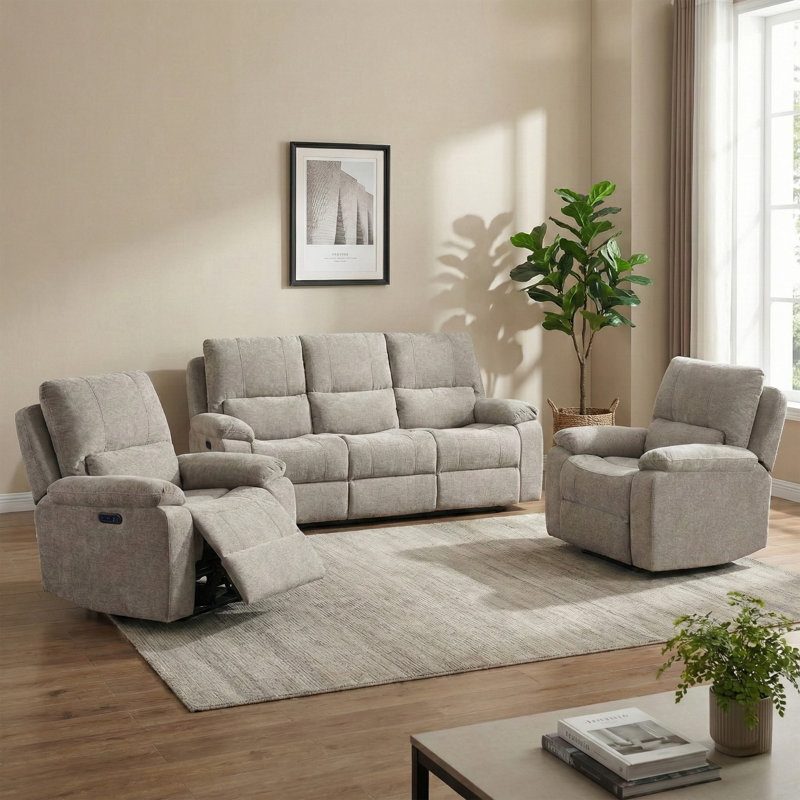 Tation Electric Reclining Suite Fossil 3+1+1, Beige