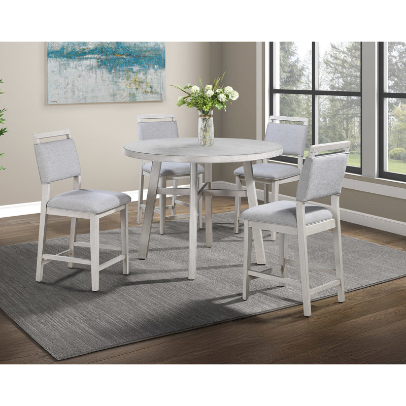 Chaises de pub 2 pièces en tissu gris à hauteur de comptoir pour salle à manger, finition blanche, style transitionnel, bois massif, charme rustique, pieds, repose-pieds, P 20,9 po, l 18,5 po, H 41,3 po, dossier haut,