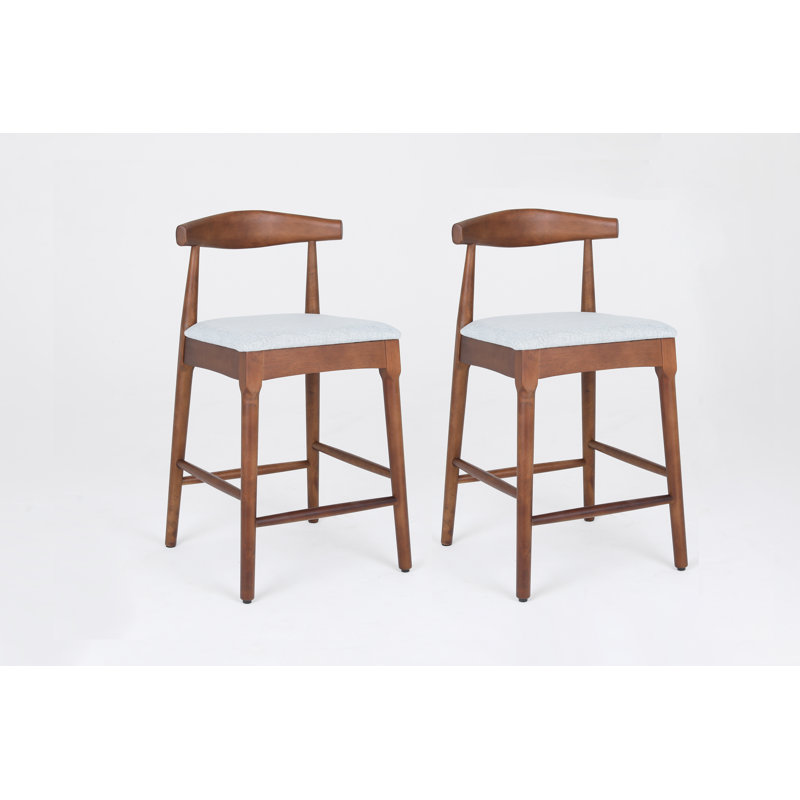 Tabourets de comptoir en bois massif de style moderne Mid-Century 24 po, tabourets de comptoir rembourrés avec pieds en bois pour îlot de cuisine Bar (structure en noyer et coussin Gtey clair)