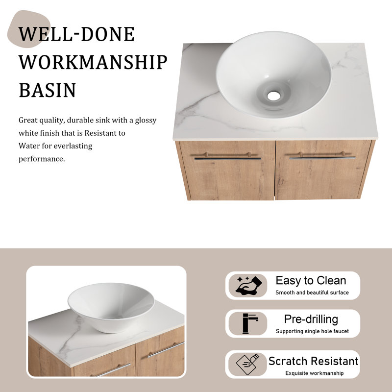 Meuble-lavabo mural simple 30 po avec comptoir en céramique