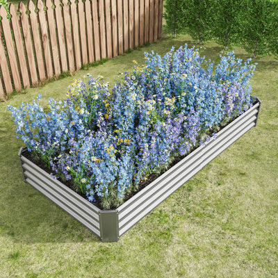 Paquet de 2 lits de jardin surélevés galvanisés, boîtes à fleurs rectangulaires robustes en métal 8 x 4 x 1 pi pour les légumes, les fleurs, les herbes et la cour extérieure