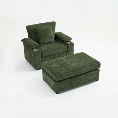 Oversized Chair with Ottoman, Cupholders and USB Charging Ports