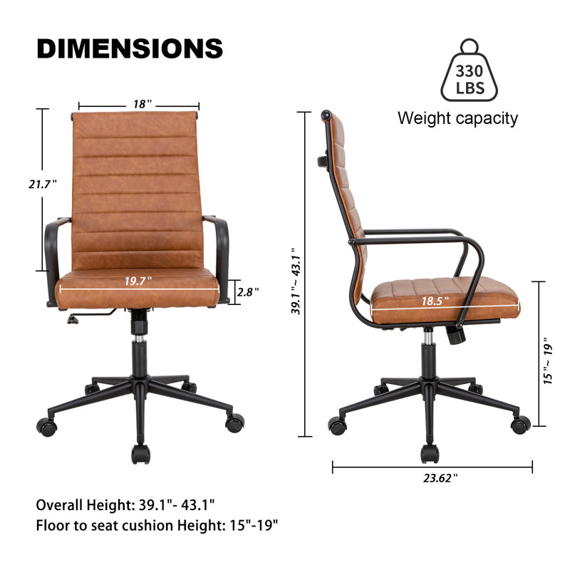 Fauteuil de bureau ergonomique en cuir de polyuréthane et de bureau Amaiia, Cuir de polyuréthane brun