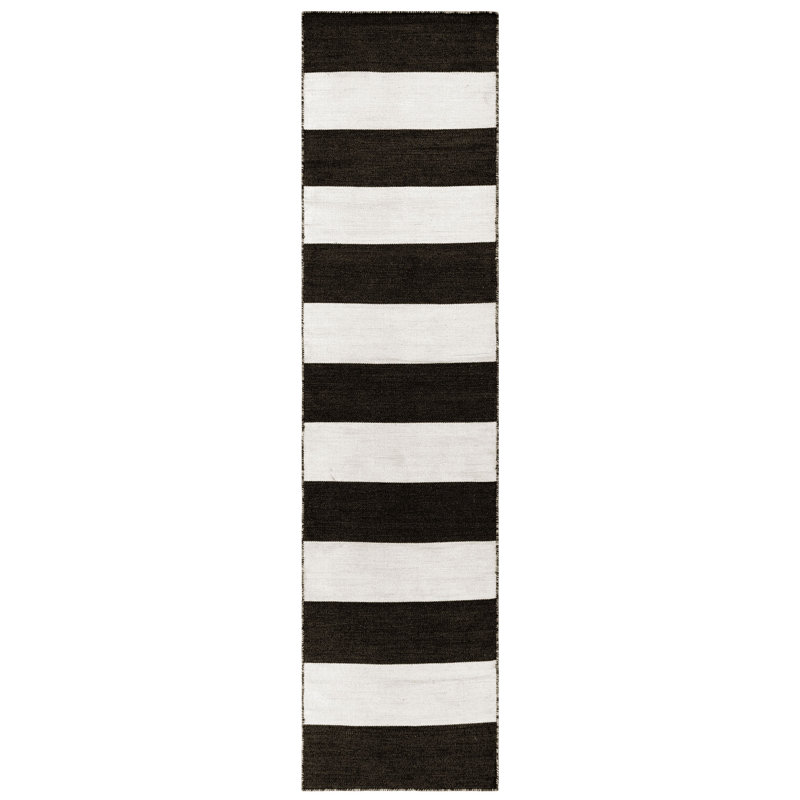Tapis intérieur / extérieur noir tissé à plat Caruso, Tapis de couloir 2 pi x 8 pi