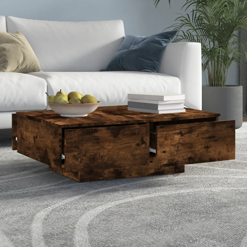 Godfred Pedestal Coffee Table with Storage, 90 x 90 x 28 cm (L x W x H), Smoked Oak