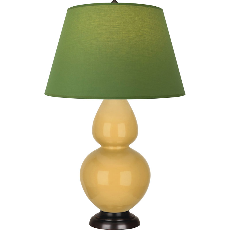 Lampe de table double gourde en céramique, Thé vert / taupe, Jaune coucher de soleil glacé / bronze, Bronze