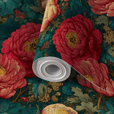 Papier peint à peler et coller, papier peint à motif floral tropical sans soudure, bleu sarcelle, corail, teintes, adhésif et amovible, 17,7 po x 118 po (45 x 300 cm)