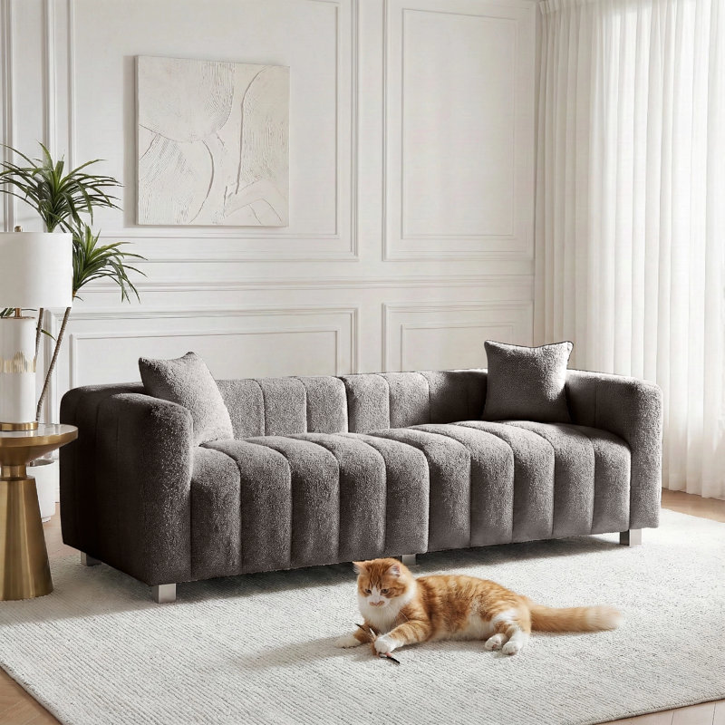 87.4-inch cloud sofa, the medieval cloud sofa in the living room, a large-sized fabric three-seater, Gray