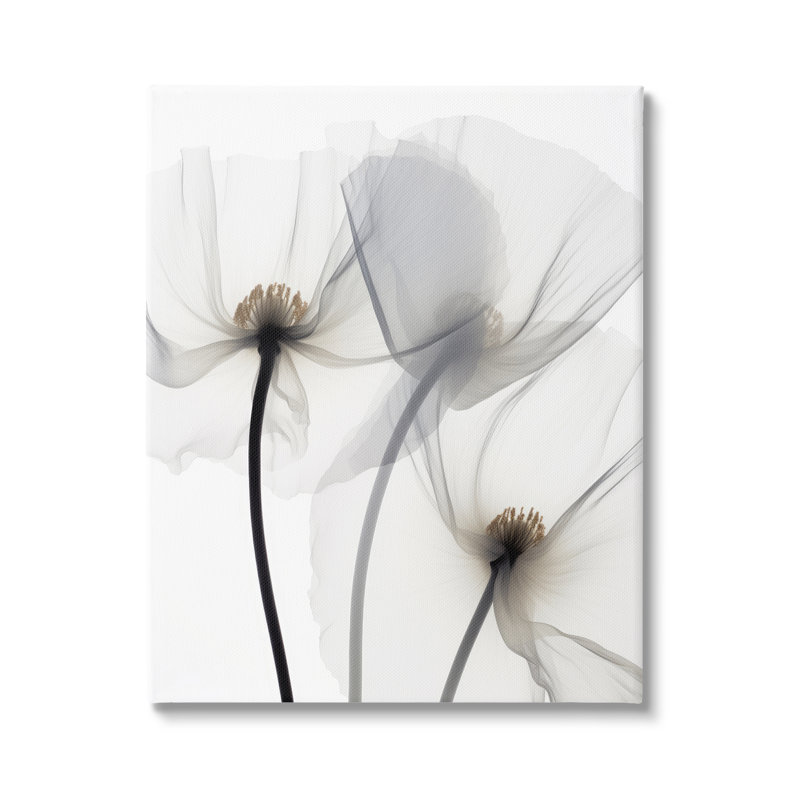 " Modern White Poppies ", 40" H x 30" W x 1.5" D, Wrapped Canvas