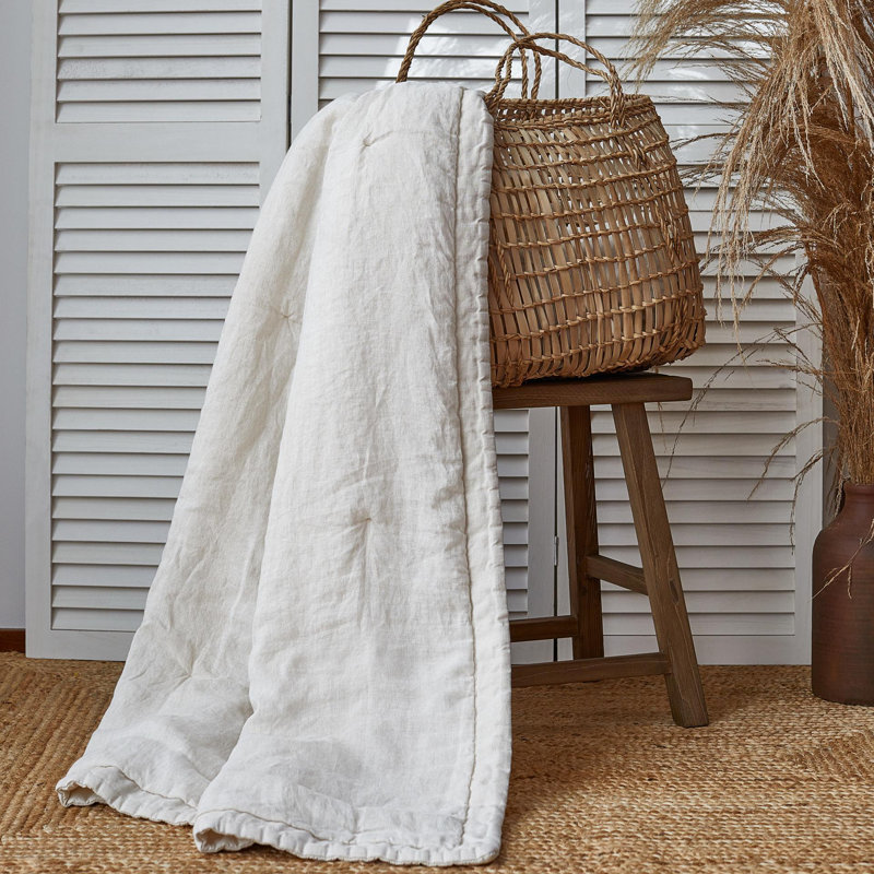Madeira Washed Linen Quilted Coverlet, white, Twin
