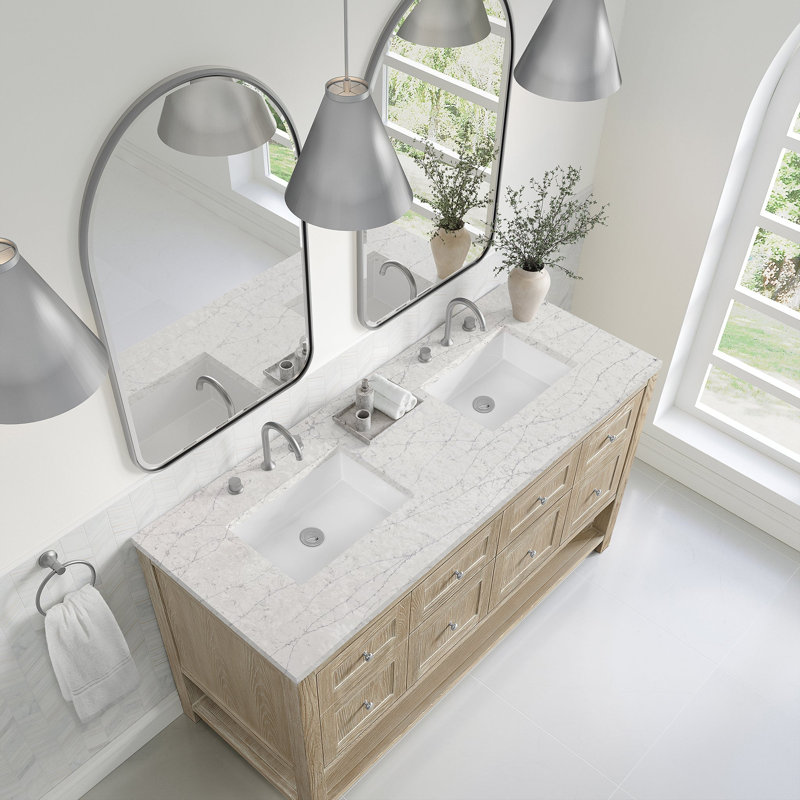 Breckenridge 60'' W Double Vanity, Eternal Jasmine Pearl Silestone, Whitewashed Oak, Widespread