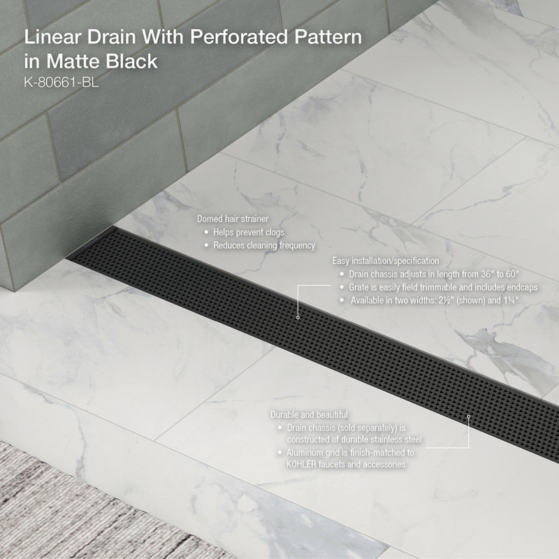 Linear Grid Shower Drain, Matte Black