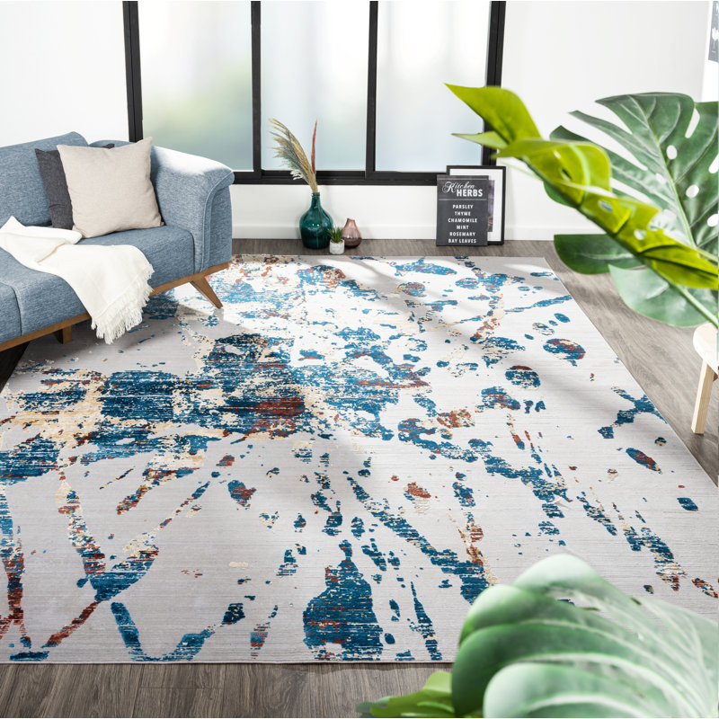 Lydian Abstract Area Rug in Grey, Rectangle 13'2" x 16'5"