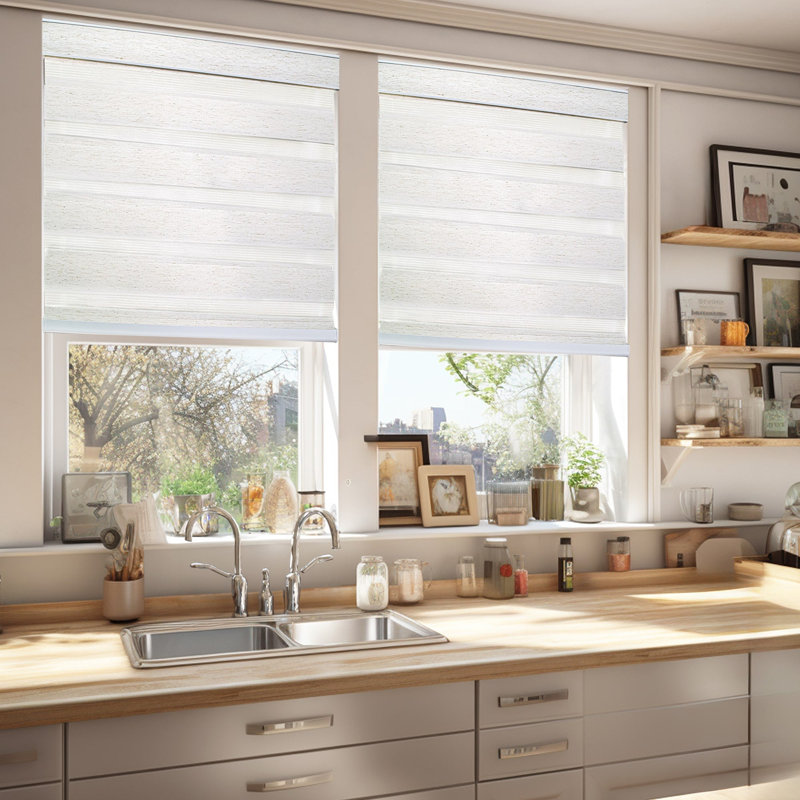 Premium Cordless Zebra Roller Shades - White - Dual Layer - Light Filtering and Room Darkening, 47"W x 72"L, Basic Natural