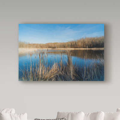 Molloy, «Cattails le long de l'étang, début du printemps», affiche vintage sur toile tendue