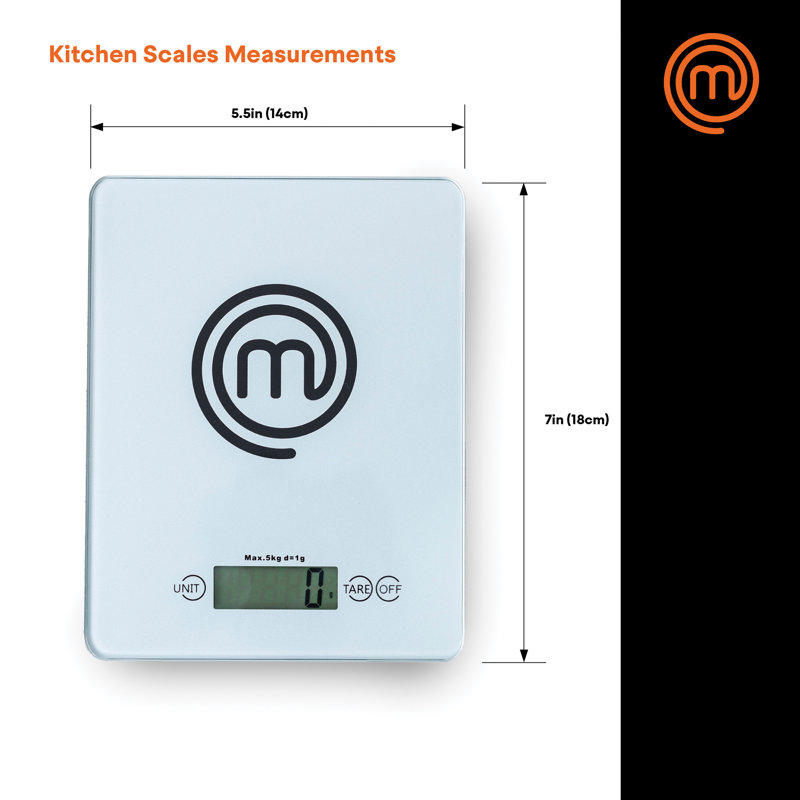 MasterChef® Tempered Glass Digital Kitchen Scale, 11 Lbs. Capacity, Silver, Silver
