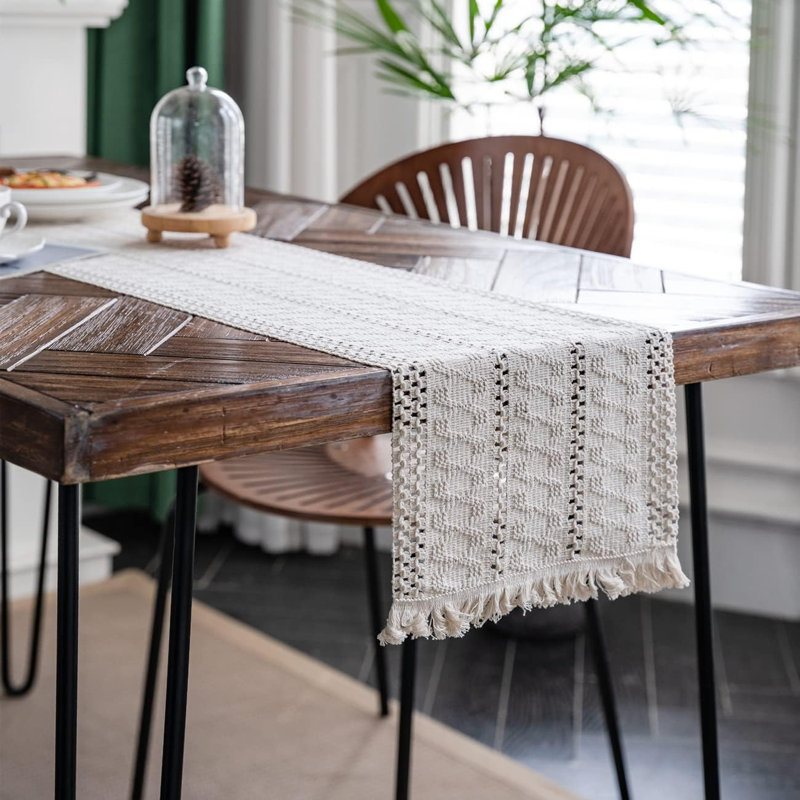 Macrame Table Runner Cream Beige Boho Table Runner with Tassels 30 x 180 cm