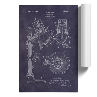 Reading Lamp Patent Dark - Frameless Print